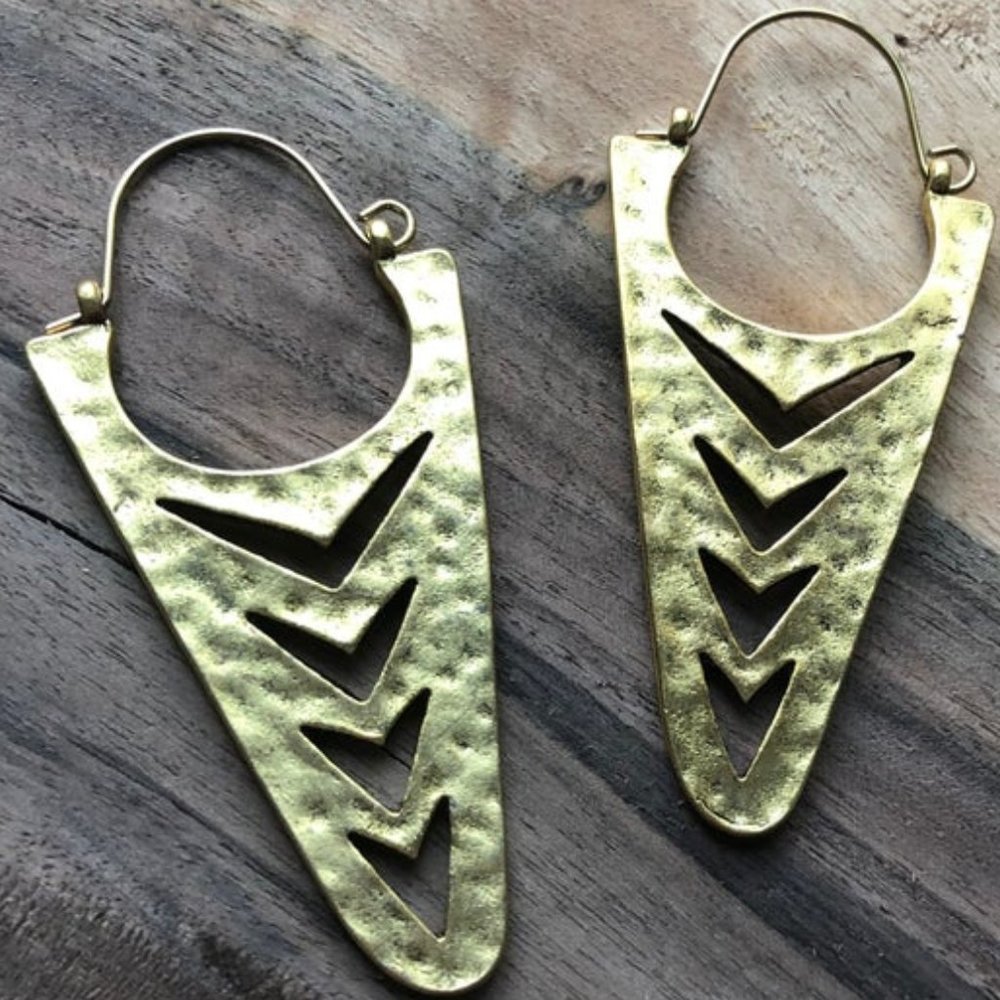 Avant-Garde Brass Hoop Earrings